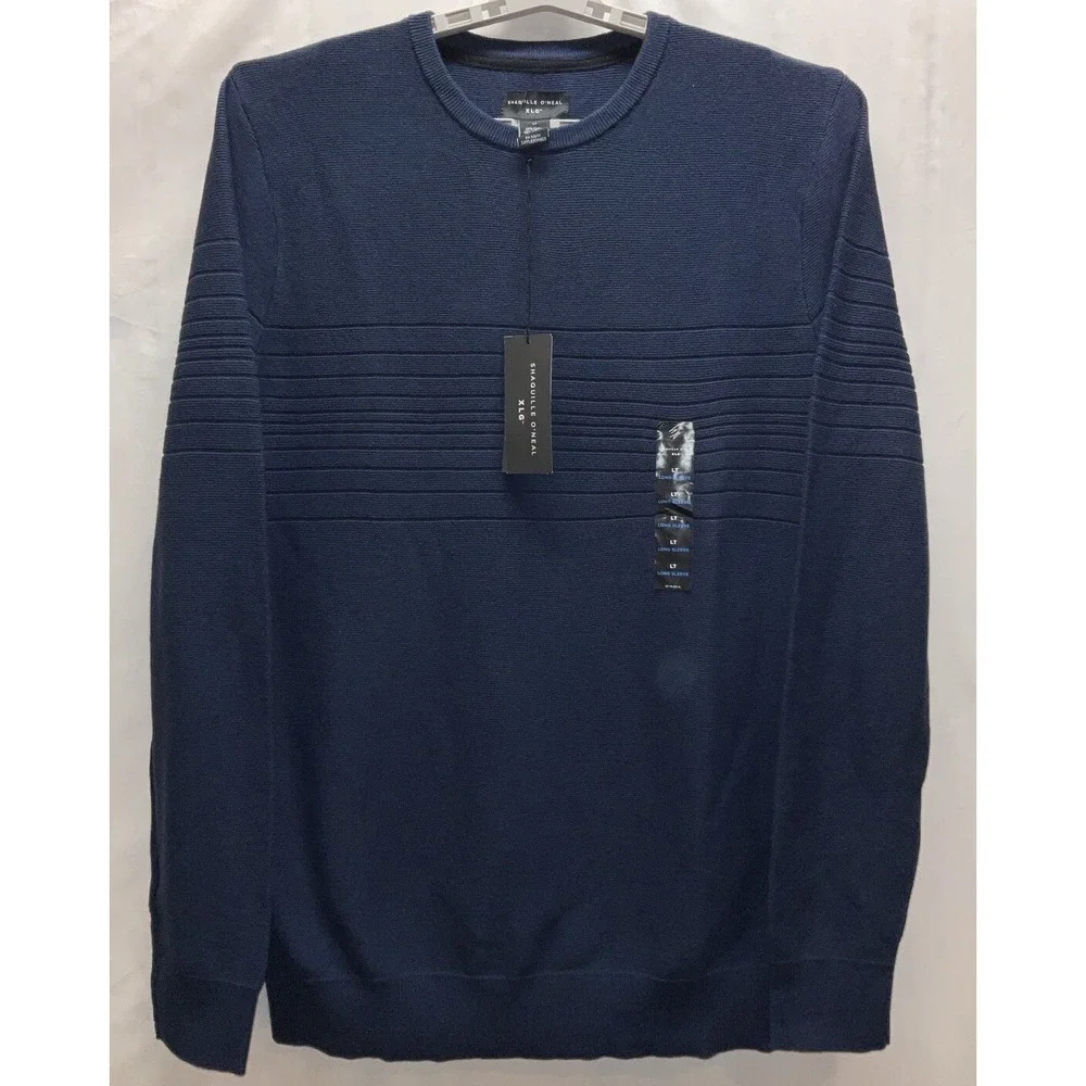 NWT‎ Men's Shaquille O'Neal Big & Tall Crew Neck Sweater Navy Blue XLT